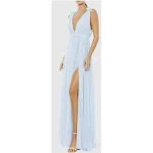 Mac Duggal Light Blue Chiffon Pleated Gown Maxi Dress Size 6 NWT